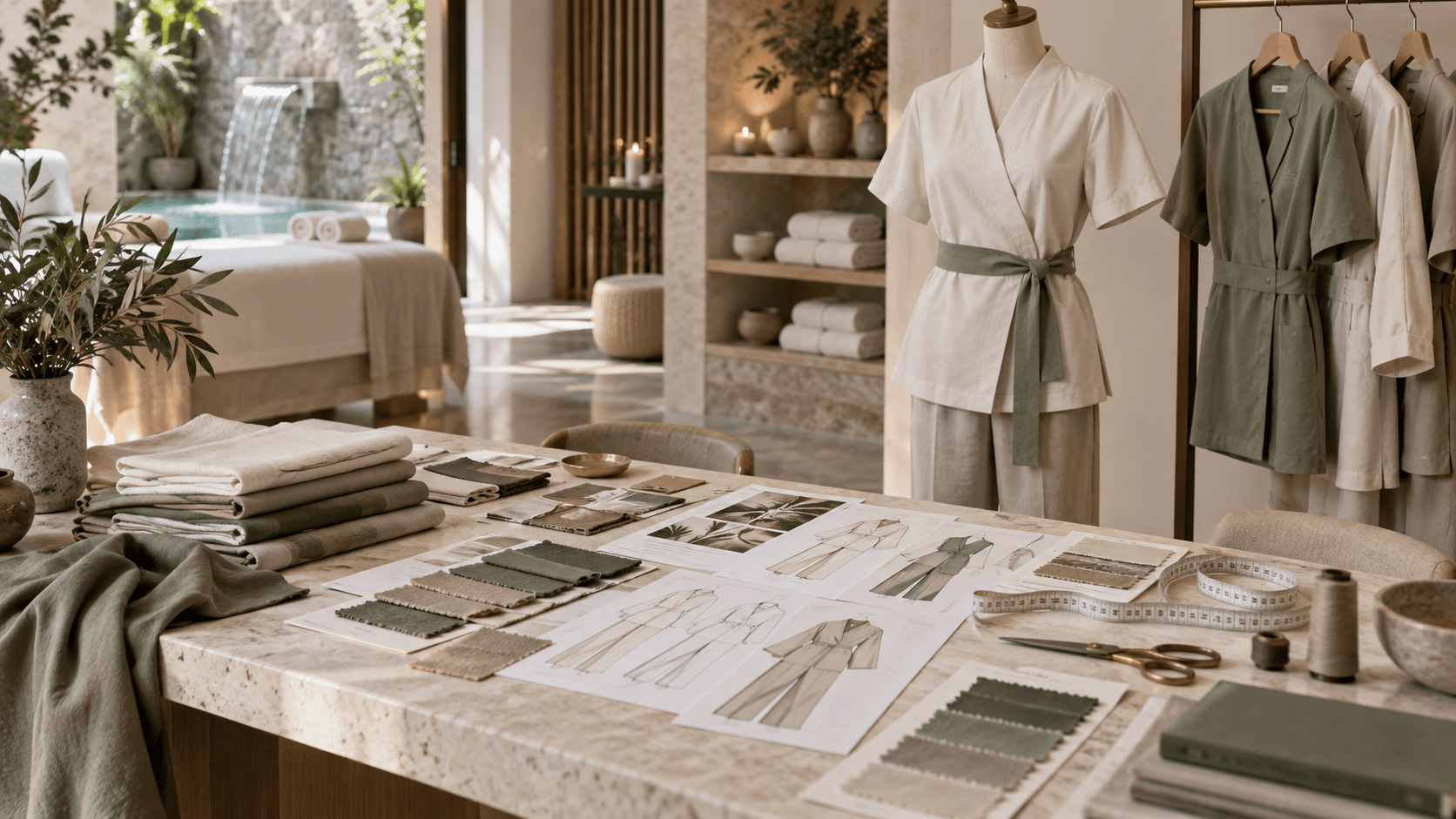 Textile sur mesure pour spa avec uniformes, tissus et échantillons de matières