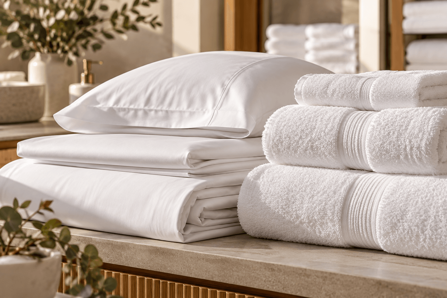 Linge de lit et serviettes blanches pour l’hôtellerie